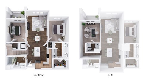 A diagram comparing a first floor layout to a loft layout.